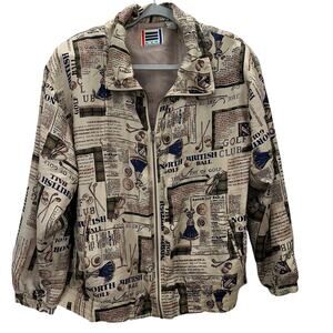 Vintage Evr 100% Silk Windbreaker Jacket Size XL Golfers Print Athleisure